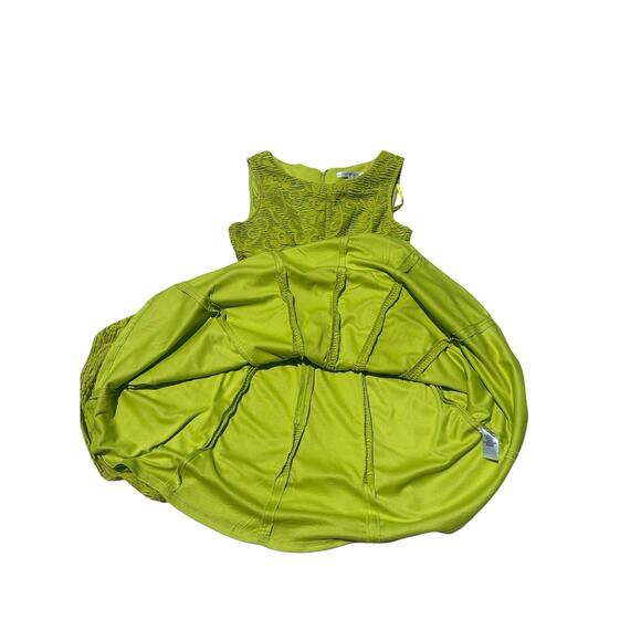 Women Sz 6 Sleeveless Fit & Flare Lime Green Textured Lace Cocktail Party Dress - Picture 6 of 15